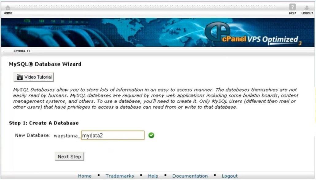 Allocate a name - Create new database and database user in cPanel