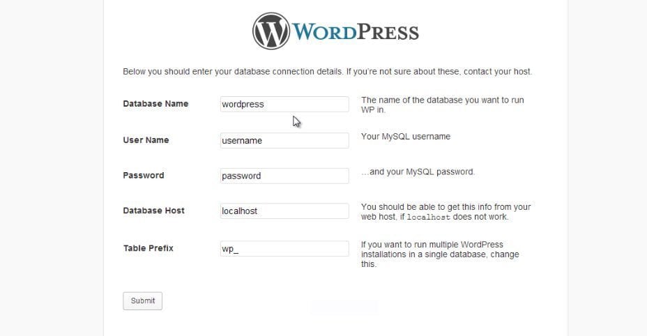 Enter Information - How to Install WordPress using FTP