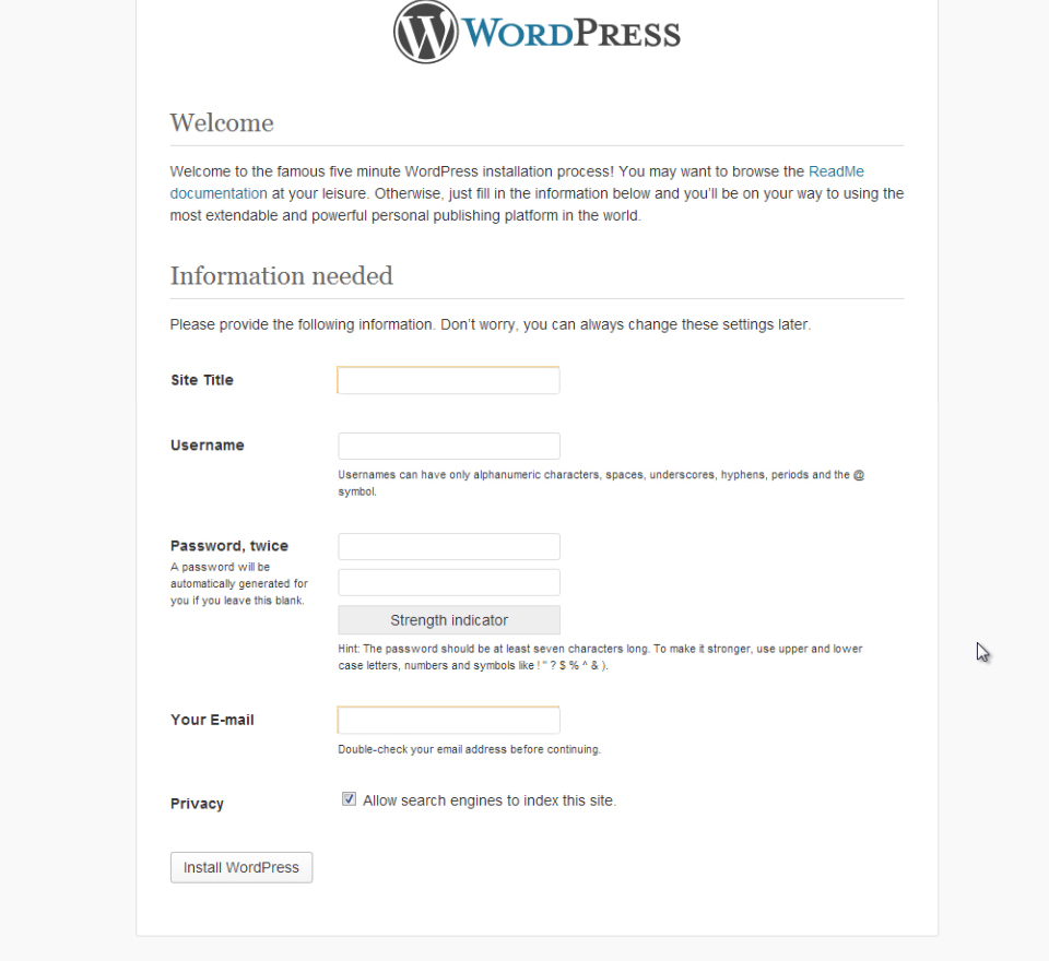 website’s information - How to Install WordPress using FTP