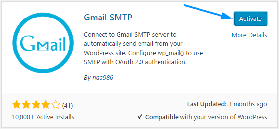 Activate Gmails SMTP Plugin