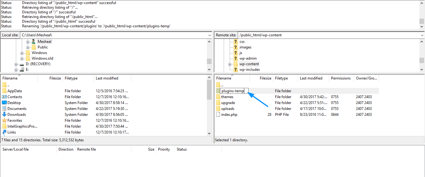 edit plugins folder to solve wp-admin not working issue