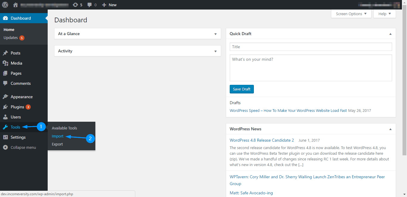 Import content into WordPress.org install