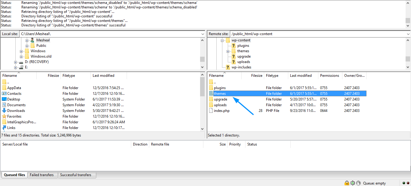 Rename themes folder to find out why wp-admin stopped working