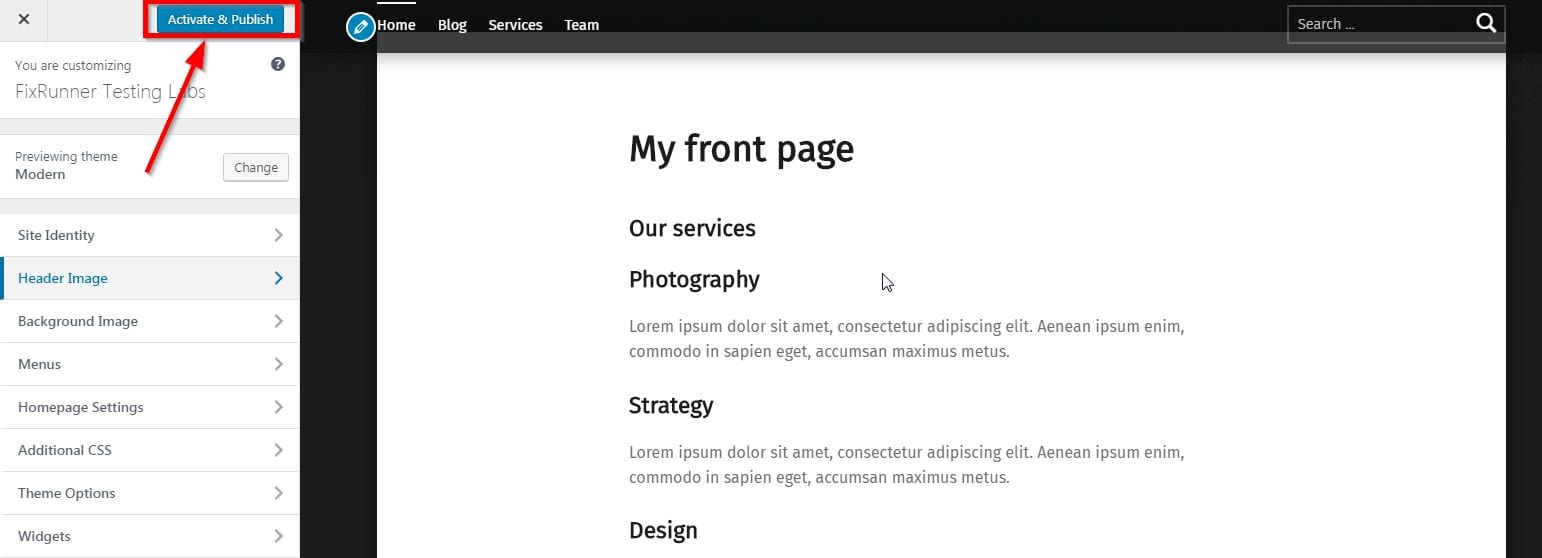 activate and publish theme