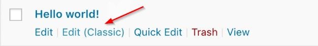 classic edit option in wordpress