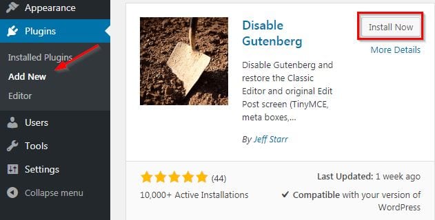 disable gutenberg plugin