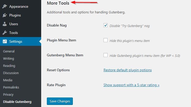 disable try gutenberg nag in more tools