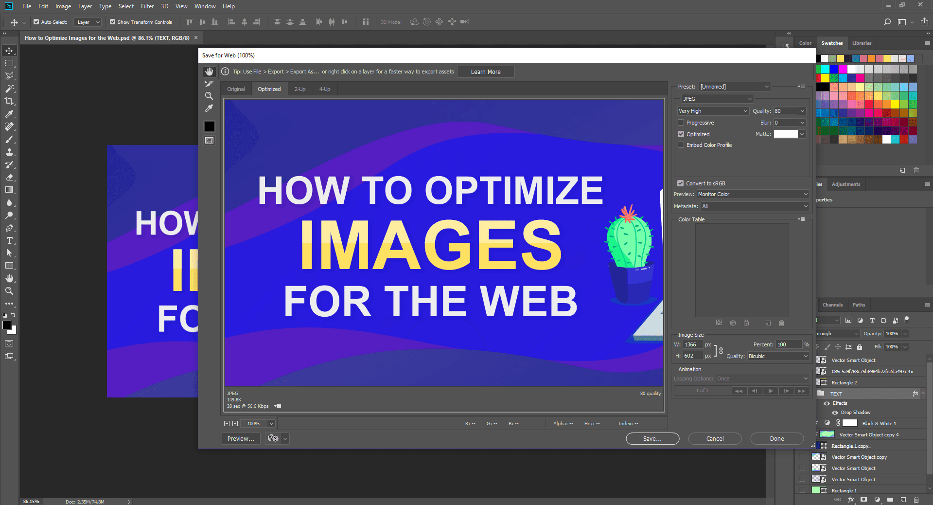 press save for web in adobe photoshop