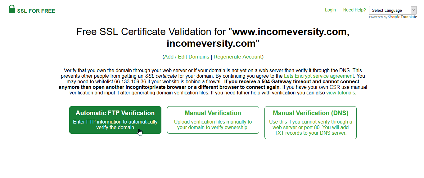 ssl for free certificate validation
