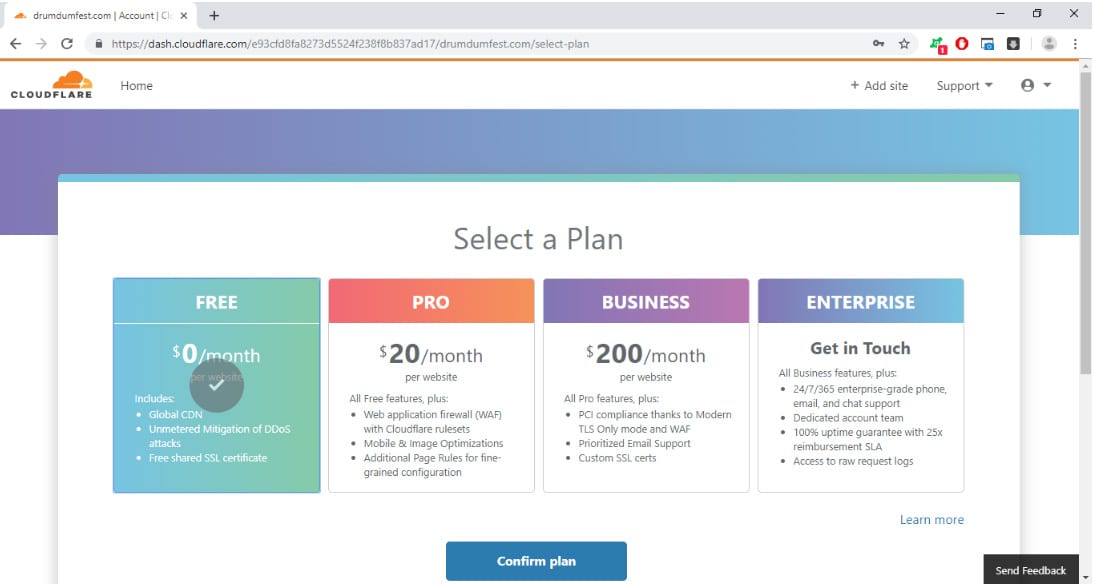 select cloudflare free plan