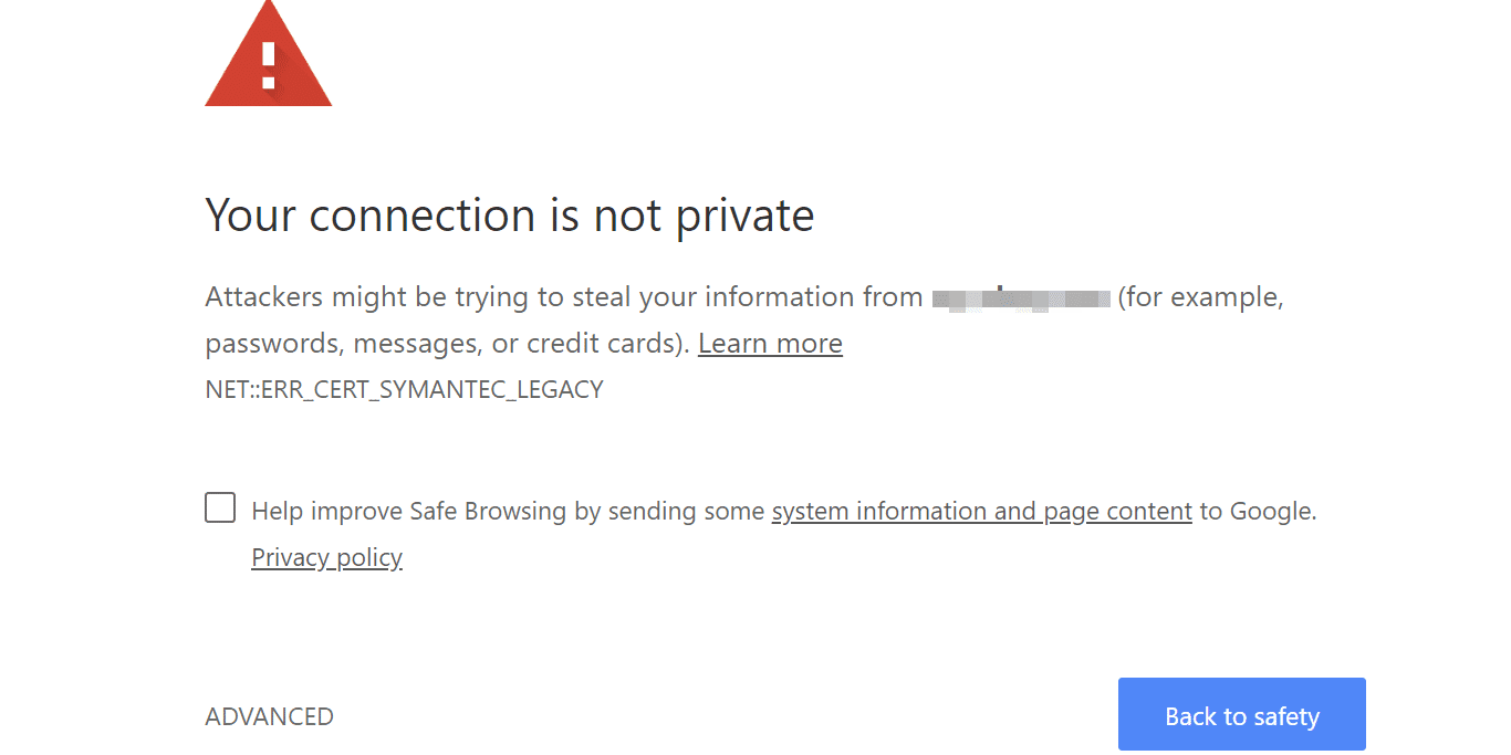 Proceed Manually - Your Connection Is Not Private error