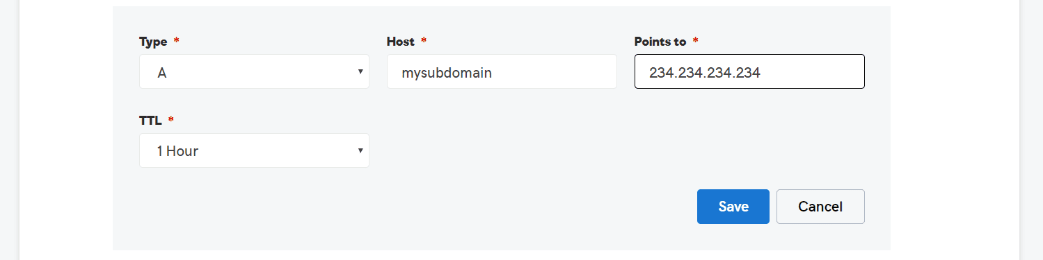 Adding an A record for a subdomain at GoDaddy