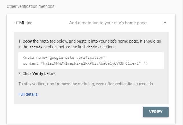 Verify Site with Google - Google website verification code