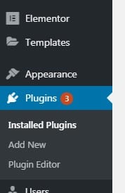 plugins option in dashboard