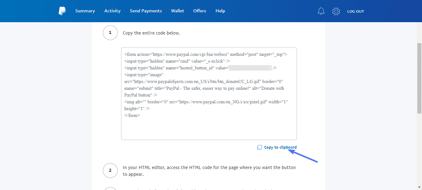 PayPal button Copied code