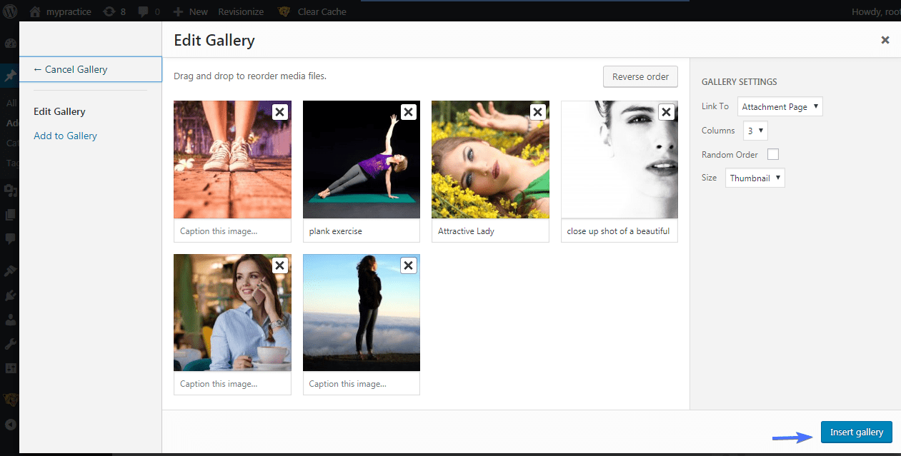 Create a WordPress Image Gallery and Add Captions to Images insert
