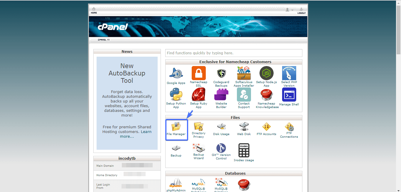 access file manager in cPanel