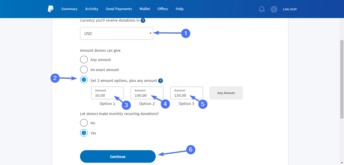 PayPal button Continue