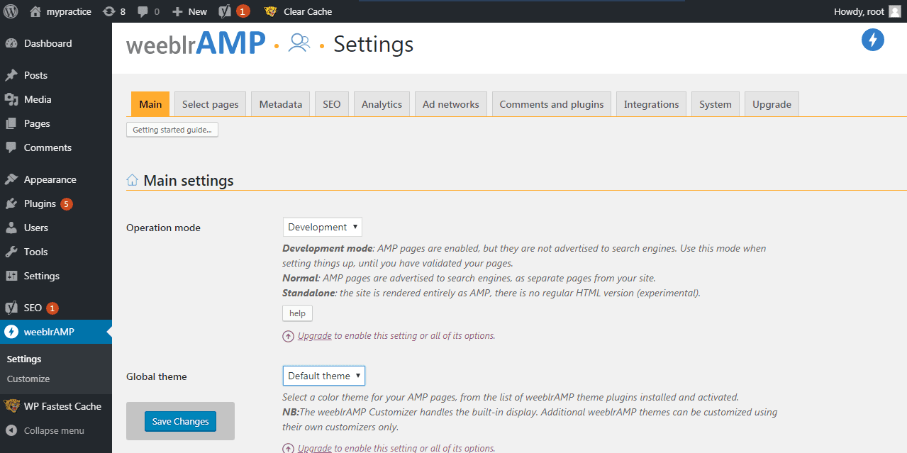 WordPress Amp Plugins Main Settings