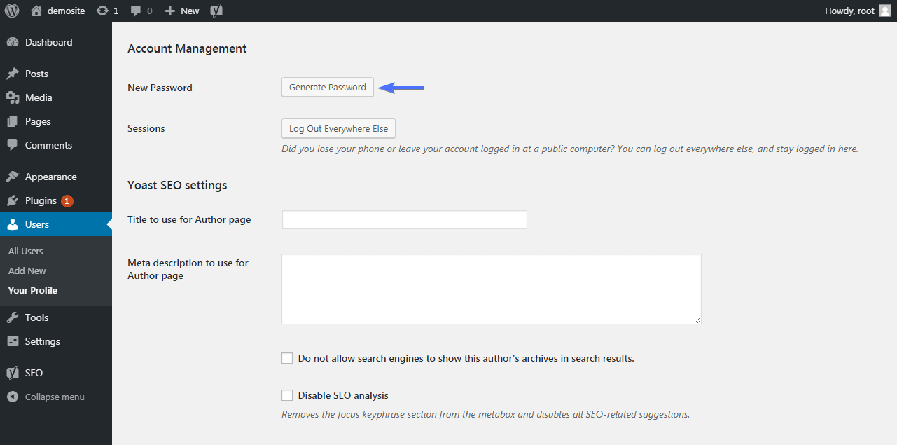 Generate password for user profile