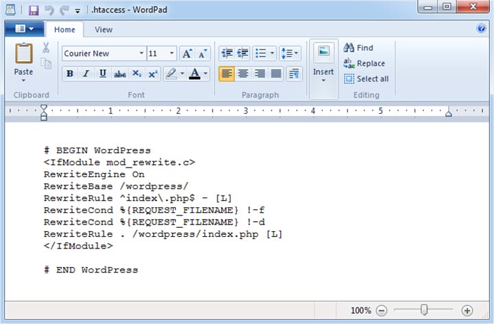 .htaccess in text editor