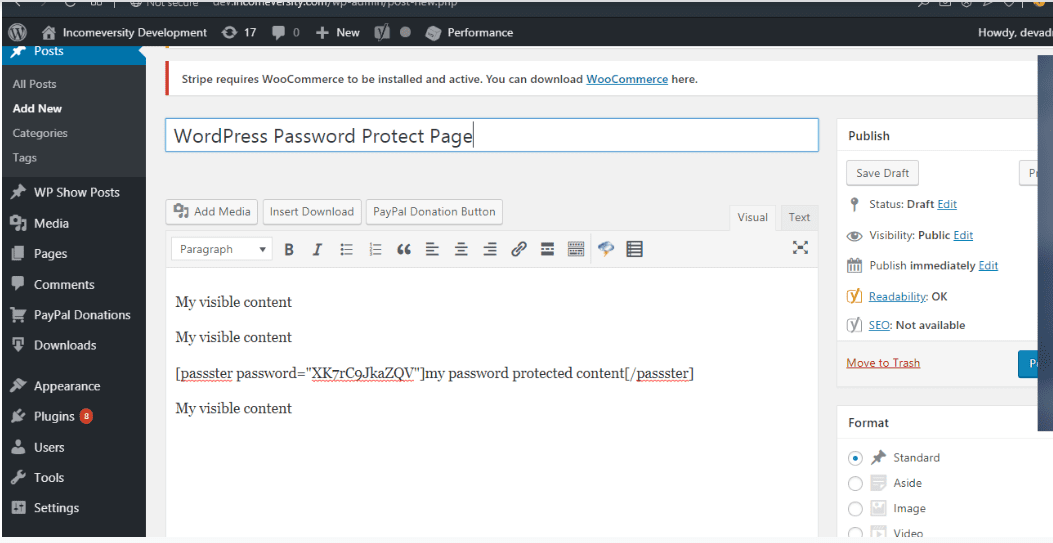 password protecting a part of a page with Passster