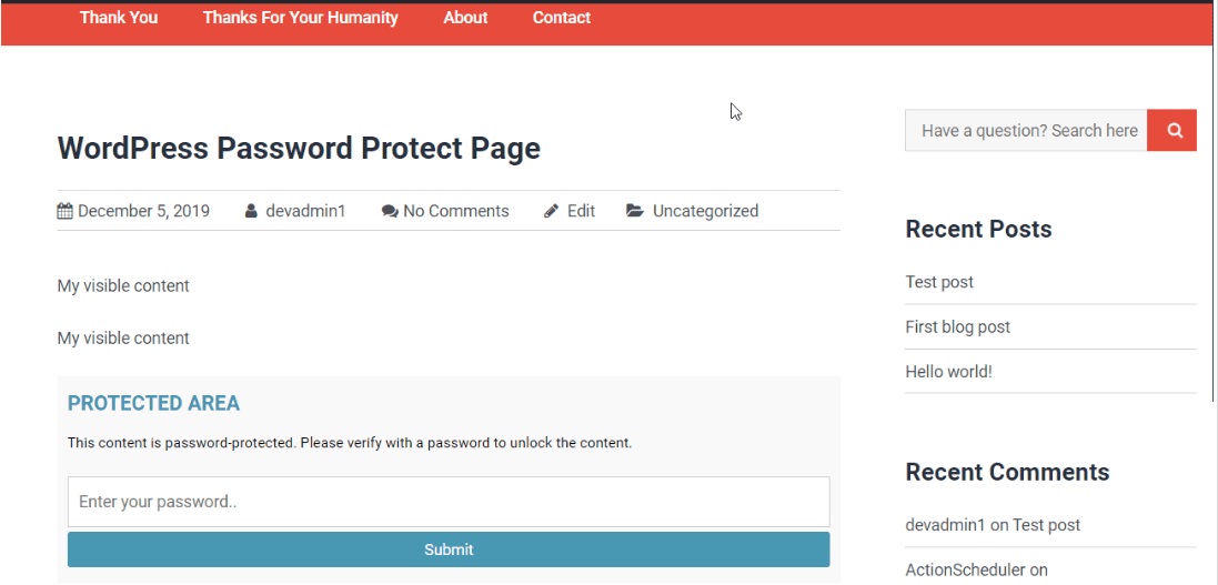 WordPress Password Protect page