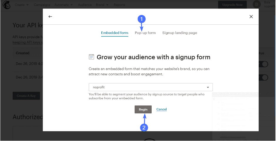 Create forms on MailChimp