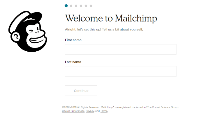 MailChimp Welcome page