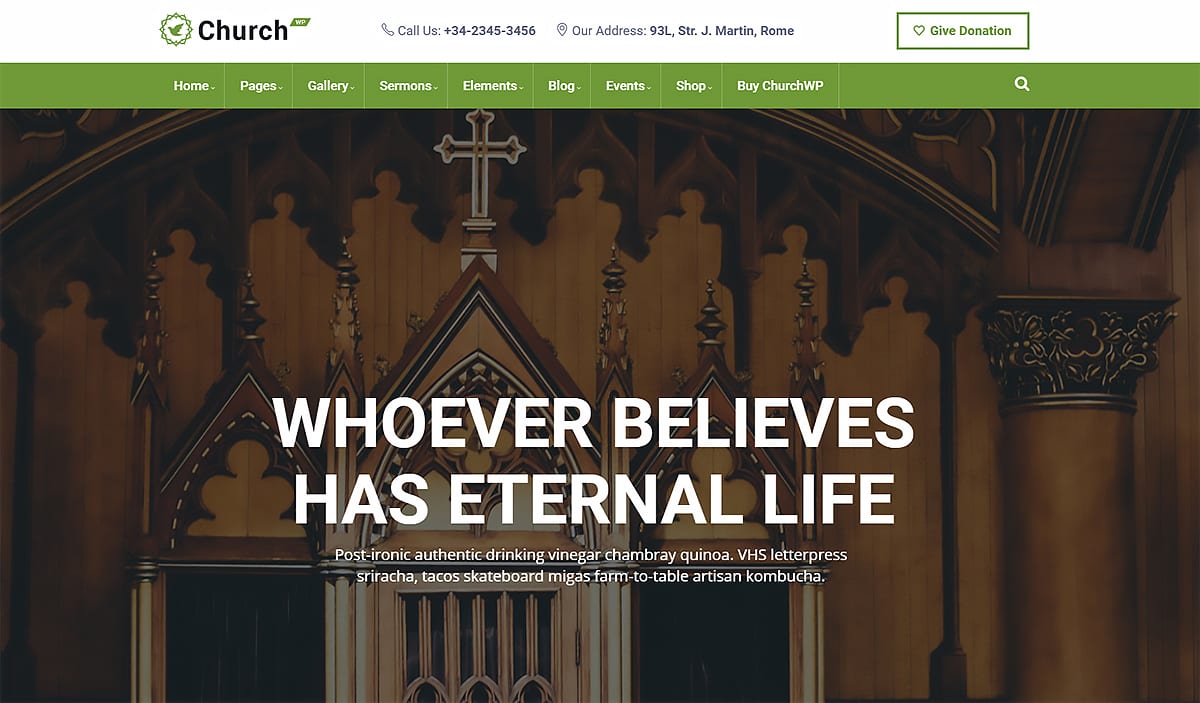 Church WP theme home page