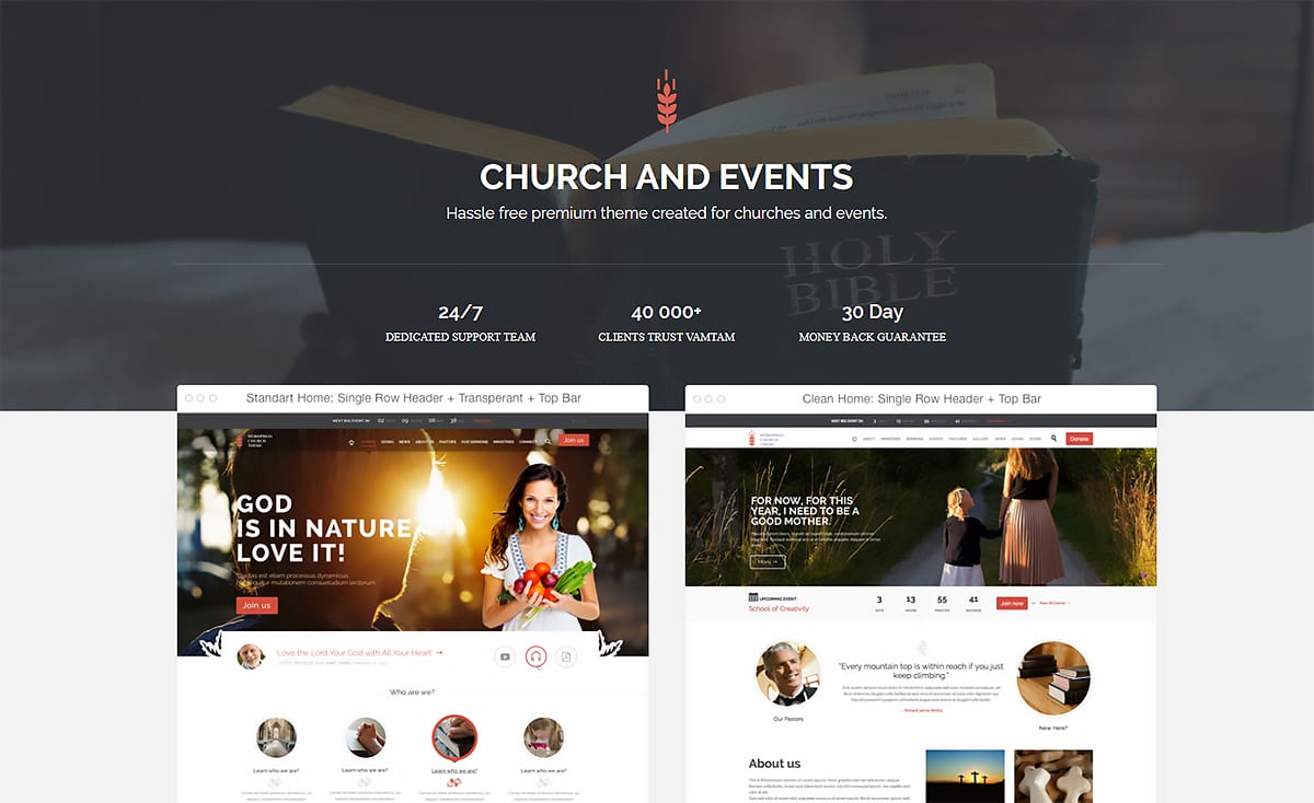 Church and Events WordPress theme
