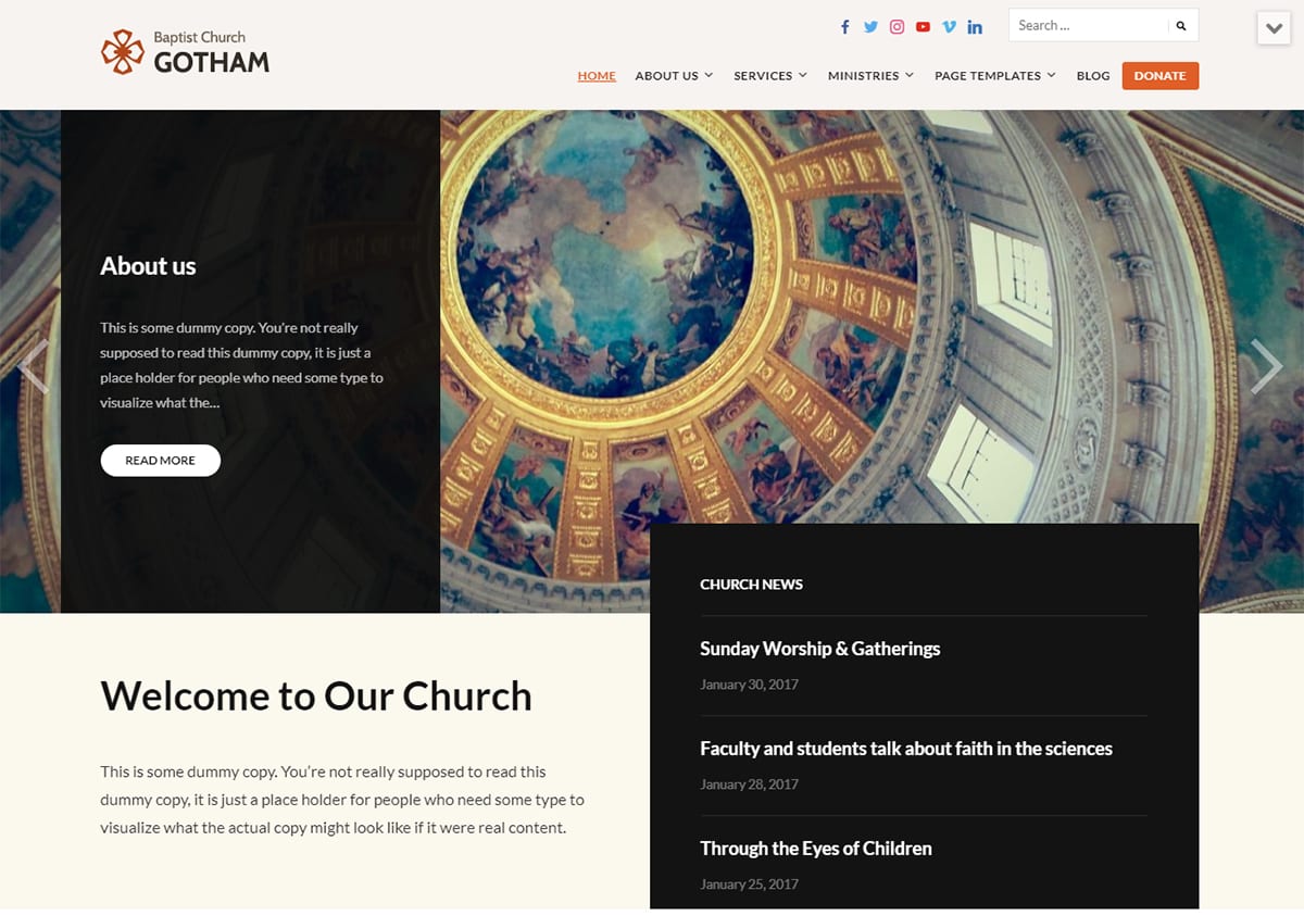 Faith theme home page demo