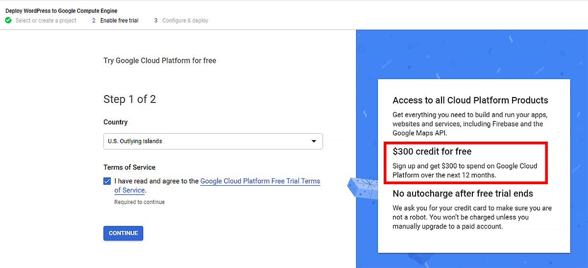 Page showing how to get $300 free credit for Google Cloud platform