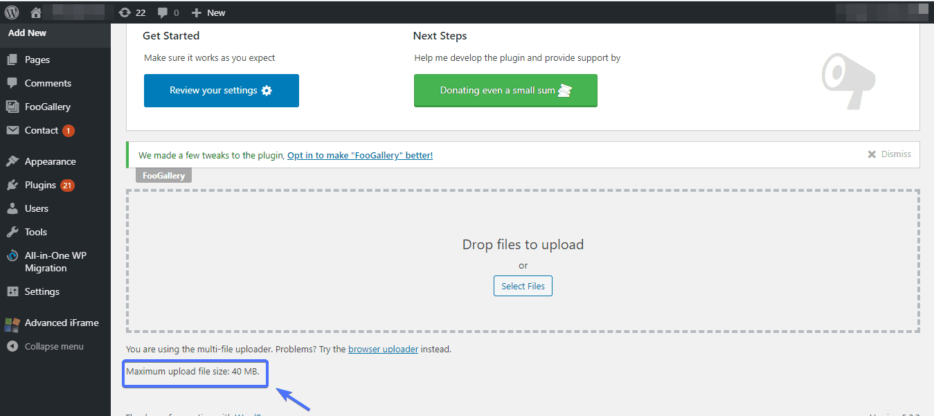 WordPress upload limit, causing link you followed has expired error