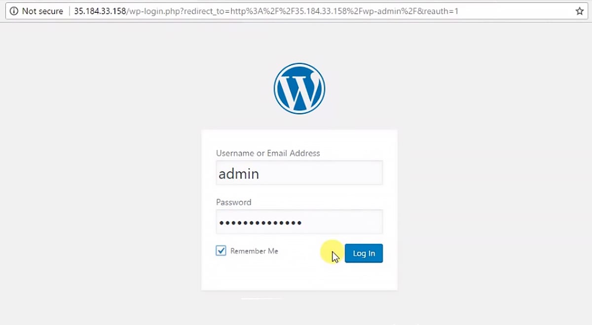 WordPress admin login page