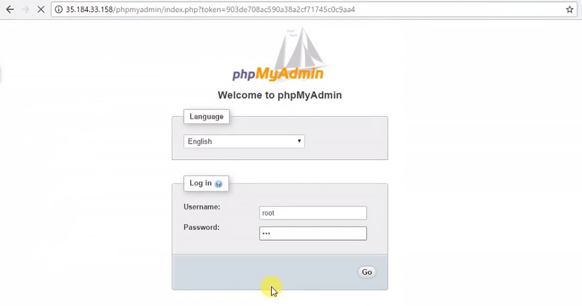 phpMyAdmin page - wordpress google cloud