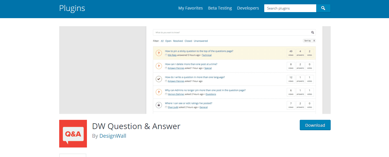 DW Question and Answer Forum Plugin