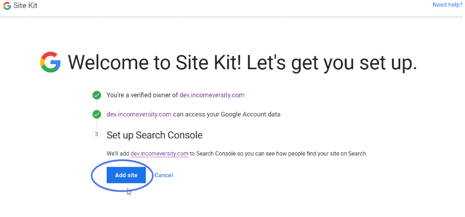 Setting up search console