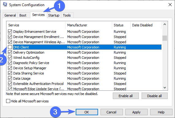 Windows System Configuration screen