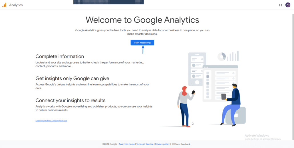 google analytics registration page