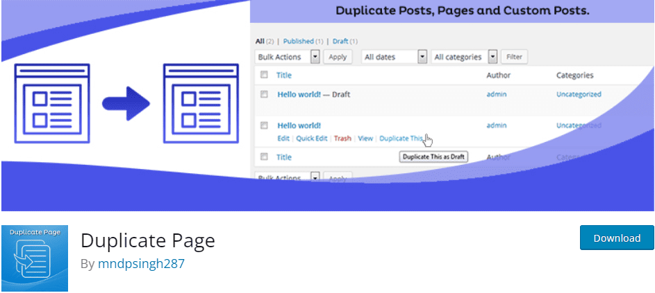 Duplicate Page - WordPress Duplicate page plugin