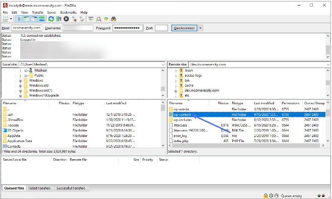 wp_content folder in FTP
