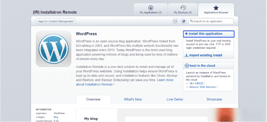 /install WordPress using installatron