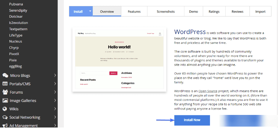 Install WordPress now