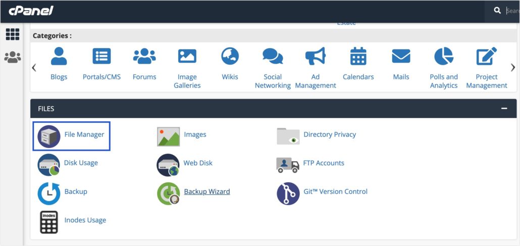 Select file manager from cPanel