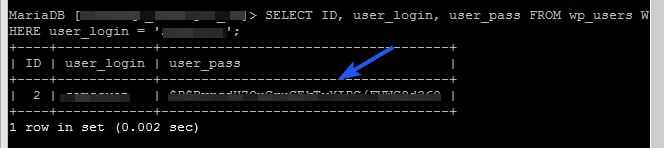 table containing the unique ID of the user, the username, and the password of the user