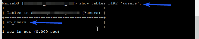 wp_users table outputted on the terminal