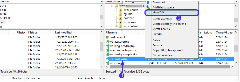 view/edit wp-config file - fix 504 gateway error
