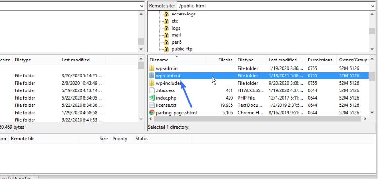 wp-content folder - fix 504 gateway error