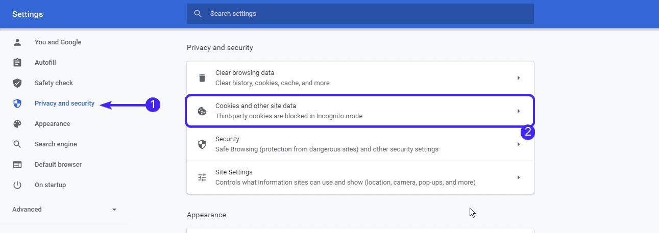 Click 'privacy and security'